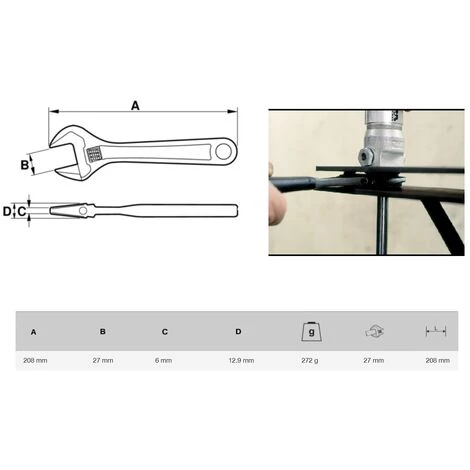 Clé à Molette Bahco 208mm 4 Clé à Molette Bahco 208mm – Image 2