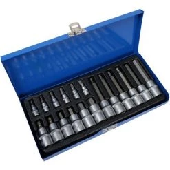 WILTEC Jeu De Douilles à Six Pans Creux 18 Pièces En Acier Chrome Vanadium Avec Entraînement 1/2" Et 1/4