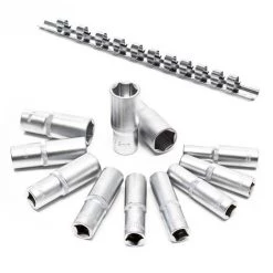 WILTEC Jeu De 12 Douilles Métriques 3/8" à 6 Pans Clé à Douille 8-19mm Acier Au Chrome-vanadium Kit Outils