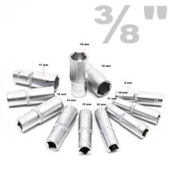 WILTEC Jeu De 12 Douilles Métriques 3/8" à 6 Pans Clé à Douille 8-19mm Acier Au Chrome-vanadium Kit Outils -Clés et douilles Soldes 22343011 3