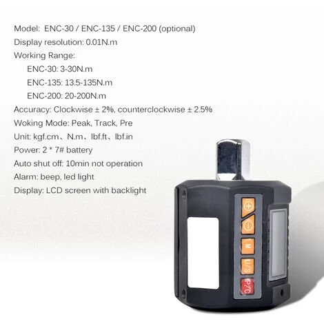 ASUPERMALL Adaptateur Couple Numerique Compteur Electronique De Couple Avec Ecran Lcd Mesure De Couple En Nm, Kg-Cm, Ft-Lb, In-Lb Cle Dynamometrique Plage 3-30Nm 6 ASUPERMALL Adaptateur Couple Numerique Compteur Electronique De Couple Avec Ecran Lcd Mesure De Couple En Nm, Kg-Cm, Ft-Lb, In-Lb Cle Dynamometrique Plage 3-30Nm – Image 4