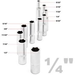 WILTEC Jeu De 11 Douilles Impériales 1/4" Clé à Douille 5/32"-1/2" Acier Chrome-vanadium Kit Outils 7 WILTEC Jeu De 11 Douilles Impériales 1/4" Clé à Douille 5/32"-1/2" Acier Chrome-vanadium Kit Outils -Clés et douilles Soldes 26867498 3