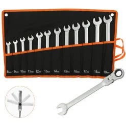 TODECO Jeu De Clés Mixtes Avec Sac De Transport, 12 Pièces Cles Plates A Cliquet, Cle Mixte 8-19 Mm, Jeu De Clés Métrique - Argent