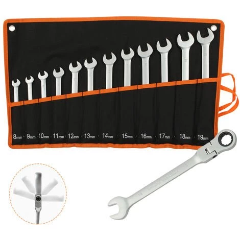 TODECO Jeu De Clés Mixtes Avec Sac De Transport, 12 Pièces Cles Plates A Cliquet, Cle Mixte 8-19 Mm, Jeu De Clés Métrique - Argent 3 TODECO Jeu De Clés Mixtes Avec Sac De Transport, 12 Pièces Cles Plates A Cliquet, Cle Mixte 8-19 Mm, Jeu De Clés Métrique - Argent