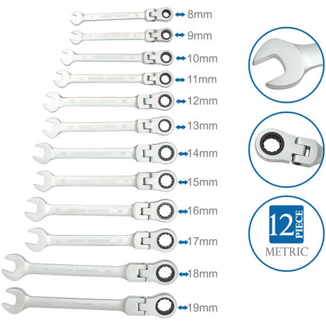 TODECO Jeu De Clés Mixtes Avec Sac De Transport, 12 Pièces Cles Plates A Cliquet, Cle Mixte 8-19 Mm, Jeu De Clés Métrique - Argent 4 TODECO Jeu De Clés Mixtes Avec Sac De Transport, 12 Pièces Cles Plates A Cliquet, Cle Mixte 8-19 Mm, Jeu De Clés Métrique - Argent – Image 2