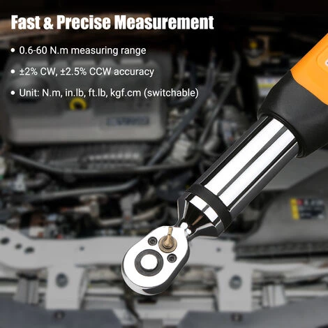 HAPPYSHOPPING Cle Dynamometrique Numerique 3/8 Pouces Cle Dynamometrique Electronique Avec Buzzer Et Alarme LCD (0,6-60 Nm),modele:noir Et Orange 0.6-60 Nm 5 HAPPYSHOPPING Cle Dynamometrique Numerique 3/8 Pouces Cle Dynamometrique Electronique Avec Buzzer Et Alarme LCD (0,6-60 Nm),modele:noir Et Orange 0.6-60 Nm – Image 3