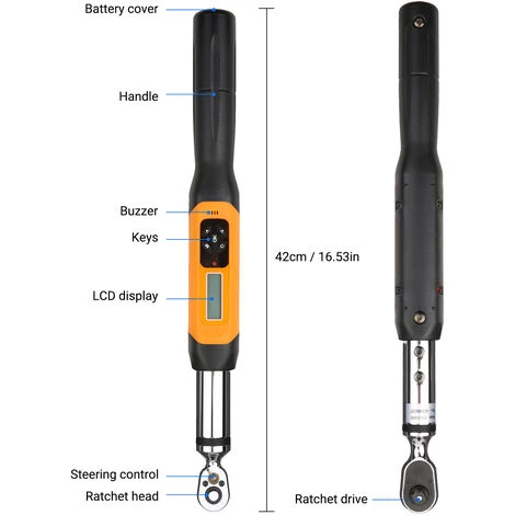 HAPPYSHOPPING Cle Dynamometrique Numerique 3/8 Pouces Cle Dynamometrique Electronique Avec Buzzer Et Alarme LCD (0,6-60 Nm),modele:noir Et Orange 0.6-60 Nm 6 HAPPYSHOPPING Cle Dynamometrique Numerique 3/8 Pouces Cle Dynamometrique Electronique Avec Buzzer Et Alarme LCD (0,6-60 Nm),modele:noir Et Orange 0.6-60 Nm – Image 4
