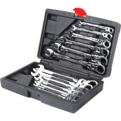 YONGQING Malette Jeu De 12 Clés Mixtes à Cliquet Outils Garage Atelier Acier à Outils Lot Jeu Clé Polygonales Et Plates Trousse De Rangement Noir - Noir-argent