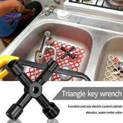 ABCRITAL Clé Utilitaire Multifonction, 4 En 1 Multifonctions Croix Clé Pour Radiateurs Gaz Électrique Boîtes De Compteur Robinet Serrure - 73 Mm, Argent -Clés et douilles Soldes 37487789 3