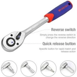 WORKPRO Coffret De Douilles Embouts Et Clés à Cliquet 1/2-inch Et 1/4-inch (72 Dents) De Dégagement Rapide (108-pièce) -Clés et douilles Soldes 37819977 3