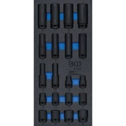 BGS Technic Insert De Servante D'atelier 1/3 : Douilles à Choc, Six Pans | 12,5 Mm (1/2") | 10 - 24 Mm | Profondes |20 Pièces
