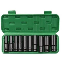 HAPPYSHOPPING Jeu De Douilles A Chocs Hexagonales A Entrainement 1/2 Pouce, 10 Pieces, Tailles Metriques De Douilles Profondes, En Acier Au Carbone De 10 A 24 Mm Avec Boite De Rangement Rigide, Modele : Noir