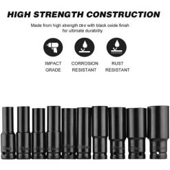 HAPPYSHOPPING Jeu De Douilles A Chocs Hexagonales A Entrainement 1/2 Pouce, 10 Pieces, Tailles Metriques De Douilles Profondes, En Acier Au Carbone De 10 A 24 Mm Avec Boite De Rangement Rigide, Modele : Noir -Clés et douilles Soldes 38588995 5