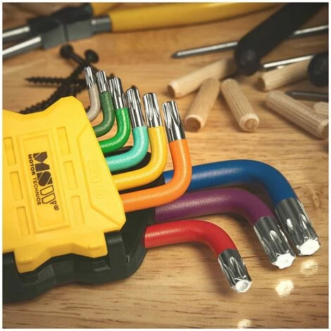 MSW Jeu De 9 Clés Coudées Torx Mâles Étoile 6 Branches Acier Multicolores Avec Étui - Blanc 6 MSW Jeu De 9 Clés Coudées Torx Mâles Étoile 6 Branches Acier Multicolores Avec Étui - Blanc – Image 4