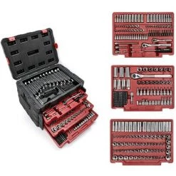 WORKPRO Coffret De Douilles Et Embouts Kit D’Outils Universelle Et Professionnelle Pour Réparation Mécanique Avec Boîte Lourde à 3 Tiroirs 450-Pièce