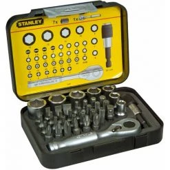 STANLEY Coffret D'embouts De Vissage 1/4'' 25mm + Clé à Cliquet - Jeu De 39 Pièces
