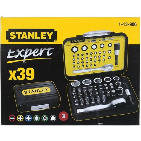 STANLEY Coffret D'embouts De Vissage 1/4'' 25mm + Clé à Cliquet - Jeu De 39 Pièces 4 STANLEY Coffret D'embouts De Vissage 1/4'' 25mm + Clé à Cliquet - Jeu De 39 Pièces – Image 2