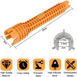 BEARSU Clé Robinet En Alliage D'Aluminium Cle Serrage Robinet Cle A Lavabo Clé Mitigeur Multifonctionnel Anti-dérapant Facile à Utiliser Pour Maison Cuisine Salle De Bain Mitigeur Evier - Orange -Clés et douilles Soldes 43093554 4
