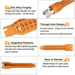BEARSU Clé Robinet En Alliage D'Aluminium Cle Serrage Robinet Cle A Lavabo Clé Mitigeur Multifonctionnel Anti-dérapant Facile à Utiliser Pour Maison Cuisine Salle De Bain Mitigeur Evier - Orange -Clés et douilles Soldes 43093554 5