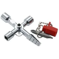 GUAZHUNIFR 4 Way Universal Utility Plombiers Clé, 4 Voies Utilitaire Plomberie Multi Croix Clé, Alliage Carré Triangle Croix Clé Outil Guazhuni