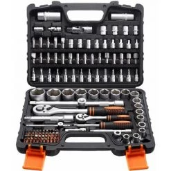 TACKLIFE Coffret De Douilles Réversible 1/2" Et 1/4" Poignée Pivotante, Barre D'rallonge, étui Pour Conducteur, Kit D'outils Mécaniques Pour Voitures SWS5A