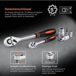 TACKLIFE Coffret De Douilles Réversible 1/2" Et 1/4" Poignée Pivotante, Barre D'rallonge, étui Pour Conducteur, Kit D'outils Mécaniques Pour Voitures SWS5A -Clés et douilles Soldes 44000291 3