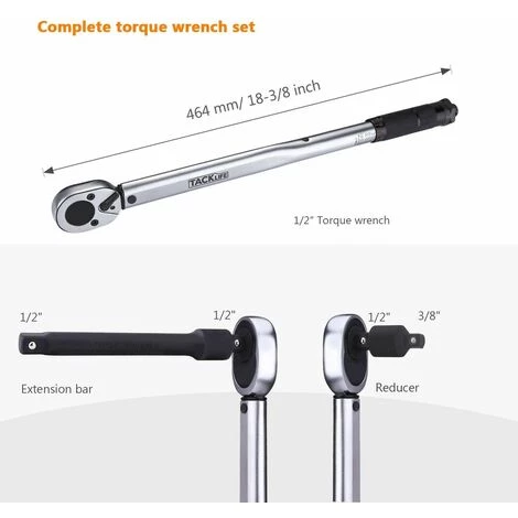 TACKLIFE Clé Dynamométrique Professionnelle 1/2" (42-210 NM), Barre D'extension De Calibration 24T, Réducteur De 3/8", Boîte De Certification Pour Réparateurs HTW2B 4 TACKLIFE Clé Dynamométrique Professionnelle 1/2" (42-210 NM), Barre D'extension De Calibration 24T, Réducteur De 3/8", Boîte De Certification Pour Réparateurs HTW2B – Image 2