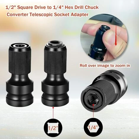 Convertisseur D'entraînement Carré 1/2 "à Convertisseur De Mandrin Hexagonal 1/4" Adaptateur De Douille Télescopique Triomphe Pour Clés à Cliquet Et Porte-embouts De Tournevis 4 Convertisseur D'entraînement Carré 1/2 "à Convertisseur De Mandrin Hexagonal 1/4" Adaptateur De Douille Télescopique Triomphe Pour Clés à Cliquet Et Porte-embouts De Tournevis – Image 2