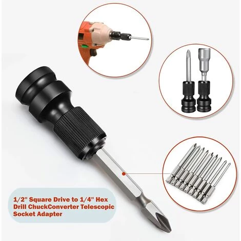 Convertisseur D'entraînement Carré 1/2 "à Convertisseur De Mandrin Hexagonal 1/4" Adaptateur De Douille Télescopique Triomphe Pour Clés à Cliquet Et Porte-embouts De Tournevis 5 Convertisseur D'entraînement Carré 1/2 "à Convertisseur De Mandrin Hexagonal 1/4" Adaptateur De Douille Télescopique Triomphe Pour Clés à Cliquet Et Porte-embouts De Tournevis – Image 3