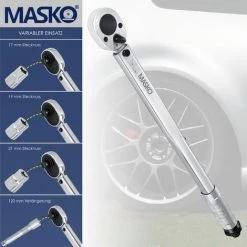MASKO® Clé Dynamométrique 6 Pièces. Set 40-210 Nm 1/2 ' CV Incl. 3 douilles 17 mm, 19 mm, 21 mm Et Rallonge 125 mm Incl. Coffret Tolérance +/- 4 % Clé Pour Pneu Clé Dynamométrique Auto -Clés et douilles Soldes 50753301 5