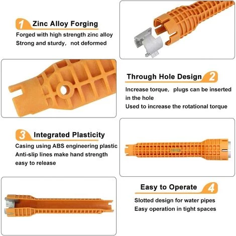 Clé Robinet En Alliage D'Aluminium Cle Serrage Robinet Cle A Lavabo Clé Mitigeur Multifonctionnel Anti-dérapant Facile à Utiliser Pour Maison Cuisine Salle De Bain Mitigeur Evier - Orange,Starlight 5 Clé Robinet En Alliage D'Aluminium Cle Serrage Robinet Cle A Lavabo Clé Mitigeur Multifonctionnel Anti-dérapant Facile à Utiliser Pour Maison Cuisine Salle De Bain Mitigeur Evier - Orange,Starlight – Image 3