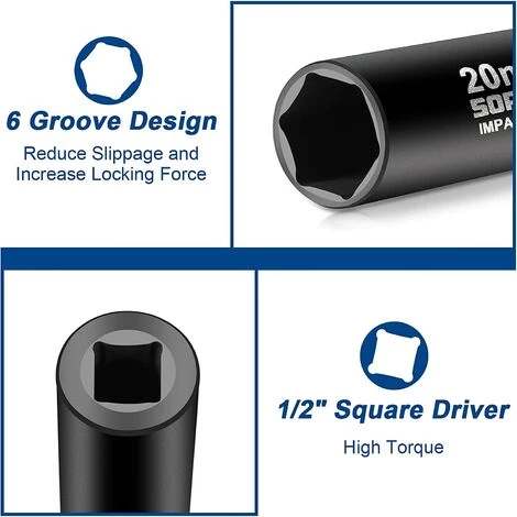 Douilles à Choc 1/2", SORAKO 16 Pièces Coffret Douille Longue à Chocs 6 Pans De 10-24 mm Métriques, 2 Pièces Tige D'extension 5 Douilles à Choc 1/2", SORAKO 16 Pièces Coffret Douille Longue à Chocs 6 Pans De 10-24 mm Métriques, 2 Pièces Tige D'extension – Image 3