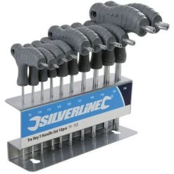 SILVERLINE JEU DE 10 CLES POIGNEES TORX DE T9,T10, T15, T20, T25, T27, T30, T40, T45 Et T50