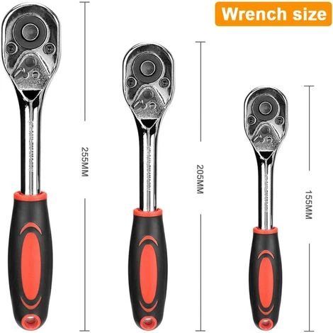 FLYME Jeu De Clés à Douilles, 3PC 1/4", 3/8", 1/2" Outil De Clé à Cliquet Professionnel Avec Prise En Main Coussinée, Douille De Verrouillage à Levier Rapide, Réparation Universelle De Meubles Et De Voitures (rouge) 5 FLYME Jeu De Clés à Douilles, 3PC 1/4", 3/8", 1/2" Outil De Clé à Cliquet Professionnel Avec Prise En Main Coussinée, Douille De Verrouillage à Levier Rapide, Réparation Universelle De Meubles Et De Voitures (rouge) – Image 3