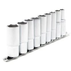 WILTEC JEU DE 9 DOUILLES 6 PANS LONGUES METRIQUES SUR RAIL De 10 à 24 Mm -Clés et douilles Soldes 57501090 3