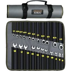 AIRAJ Jeux De Clés à Cliquet, 22 Pièces (6 Mm-18 Mm) Jeu De Clés Mixtes Professionnelles Métriques, Acier Au Chrome Vanadium | Surface Galvanisée Polie | Pochette De Rangement, Pour La Maison/le Bricolage/la Mécanique Automobile -Clés et douilles Soldes 59894834 5