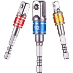 DENUOTOP Douilles Adaptateurs Porte Douilles Sur Perceuse/Visseuse à Choc. Lot De 3 Adaptateur Mandrin Pans Carré 1/4", 1/2", 3/8" En Chome Vanadium