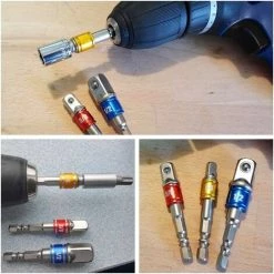 DENUOTOP Douilles Adaptateurs Porte Douilles Sur Perceuse/Visseuse à Choc. Lot De 3 Adaptateur Mandrin Pans Carré 1/4", 1/2", 3/8" En Chome Vanadium -Clés et douilles Soldes 60004540 4