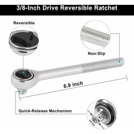 PREMIER Jeu De Clés à Douille, 39 Pièces, Jeu De Clés à Douille à Cliquet, Kit D'outils à Douille Hexagonale SAE/métrique (1/4" Et 3/8") 5 PREMIER Jeu De Clés à Douille, 39 Pièces, Jeu De Clés à Douille à Cliquet, Kit D'outils à Douille Hexagonale SAE/métrique (1/4" Et 3/8") – Image 3