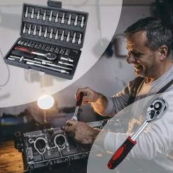 MONLY Jeu De Douille 1/4 46 Pièces Douille De Clé Dynamométrique Acier Carbone Coffret De Clés à Douille Avec Cliquets,Clé à Douille,Poignée En T, Joint Universel,Jeu D'Ecrous De Boîtier à Cliquet -Clés et douilles Soldes 64852677 3