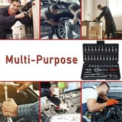 MONLY Jeu De Douille 1/4 46 Pièces Douille De Clé Dynamométrique Acier Carbone Coffret De Clés à Douille Avec Cliquets,Clé à Douille,Poignée En T, Joint Universel,Jeu D'Ecrous De Boîtier à Cliquet -Clés et douilles Soldes 64852677 4