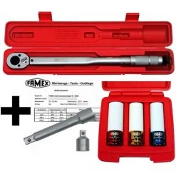 FAMEX 10886-3N-KS CLÉ DYNAMOMÉTRIQUE 1/2", 30-210 Nm, Avec DOUILLES POUR JANTES ALU 17, 19, 21 Mm