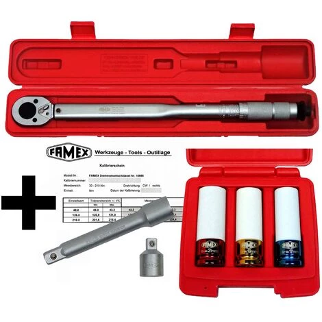 FAMEX 10886-3N-KS CLÉ DYNAMOMÉTRIQUE 1/2", 30-210 Nm, Avec DOUILLES POUR JANTES ALU 17, 19, 21 Mm 3 FAMEX 10886-3N-KS CLÉ DYNAMOMÉTRIQUE 1/2", 30-210 Nm, Avec DOUILLES POUR JANTES ALU 17, 19, 21 Mm
