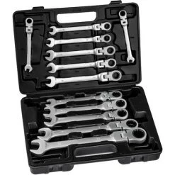 TECTAKE Boîte à Outils 12 Clès à Cliquet En Acier Chrome Vanadium Noir - Noir