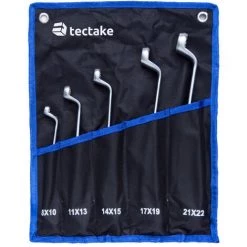 TECTAKE Set De 5 Clès Polygonales Doubles En Acier Chrome Vanadium + 1 Trousse De Rangement 37 Cm X 27 Cm - Noir