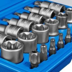 TECTAKE Coffret à Outils 23 Pièces Douilles Torx Femelle + Torx Mâle En Acier Chrome Vanadium - Bleu -Clés et douilles Soldes 7514582 4