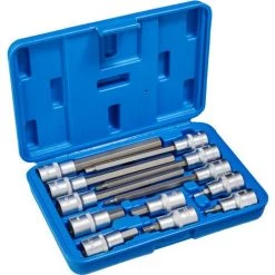 TECTAKE Coffret 12 Pièces Douilles Longues Mâles En Acier Chrome Vanadium - Bleu
