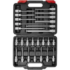 TECTAKE Coffret à Outils 26 Pièces Embouts à Rallonge 12 Pans Mâle En Acier Chrome Vanadium - Noir/rouge -Clés et douilles Soldes 7514590 3