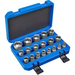 TECTAKE Coffret 19 Douilles Multi Empreintes Pour Clé à Cliquet En Acier Chrome Vanadium - Bleu