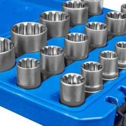 TECTAKE Coffret 19 Douilles Multi Empreintes Pour Clé à Cliquet En Acier Chrome Vanadium - Bleu -Clés et douilles Soldes 7514592 4